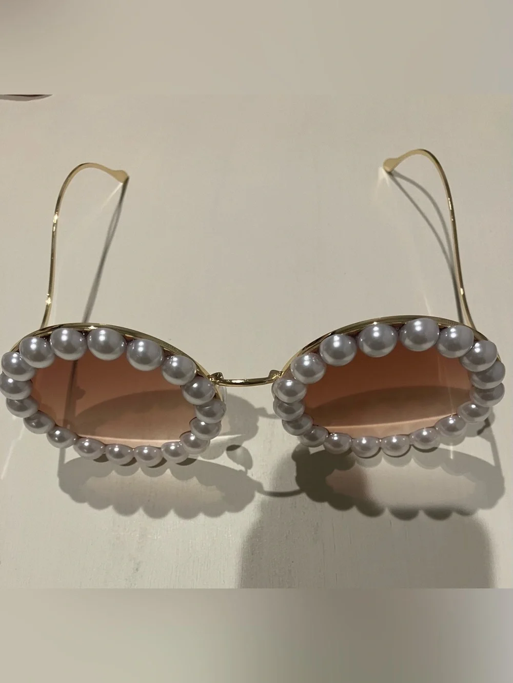 Retro Pearl-Trim Round Sunglasses